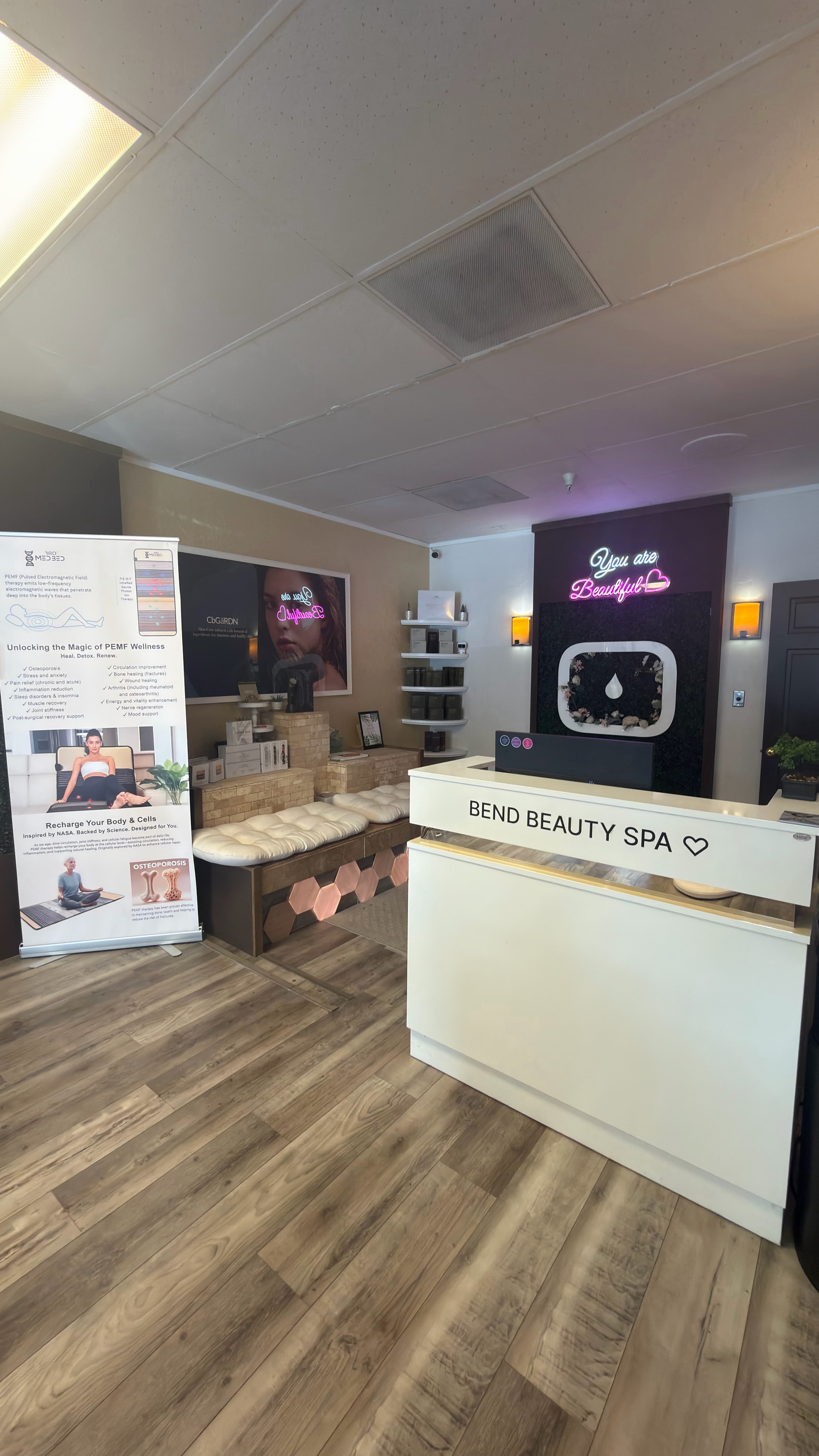 Bend Beauty Spa's reception and retail display